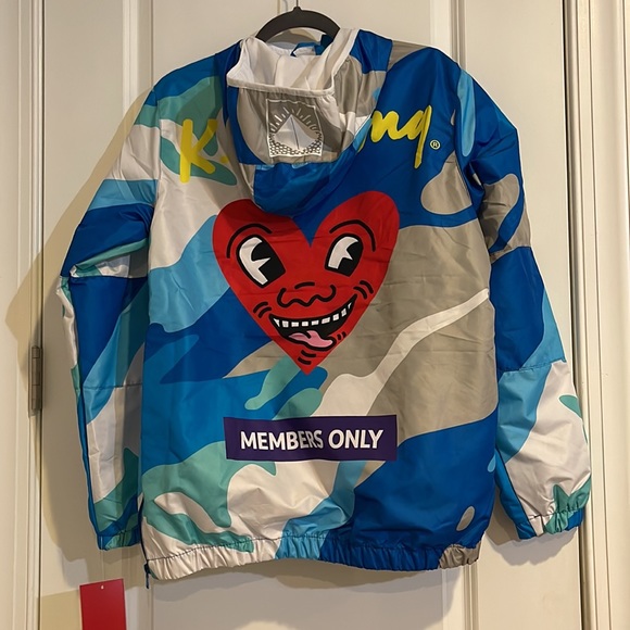 NWT Keith Haring x Members Only 1/4 ZIP Hooded Windbreaker jacket Tokyo Pop Camo - Picture 3 of 16